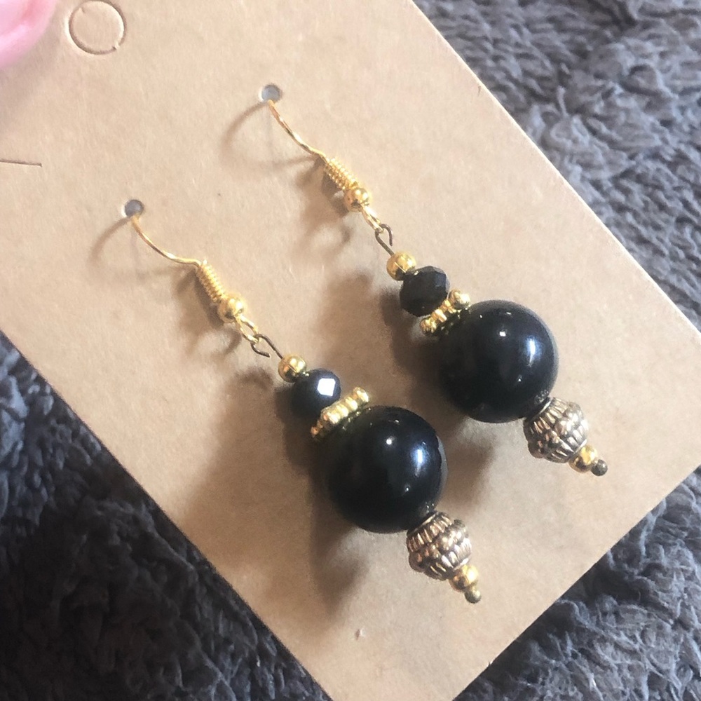 Handcrafted vintage bead crystal rhondelle elegant dangle earrings